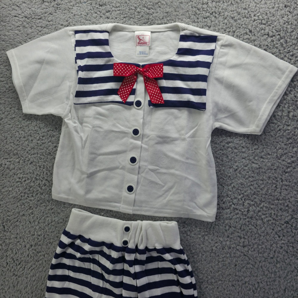 Vintage Buster Brown Kids Sailor Set White Blue Striped 2pc Outfit Size 6 USA